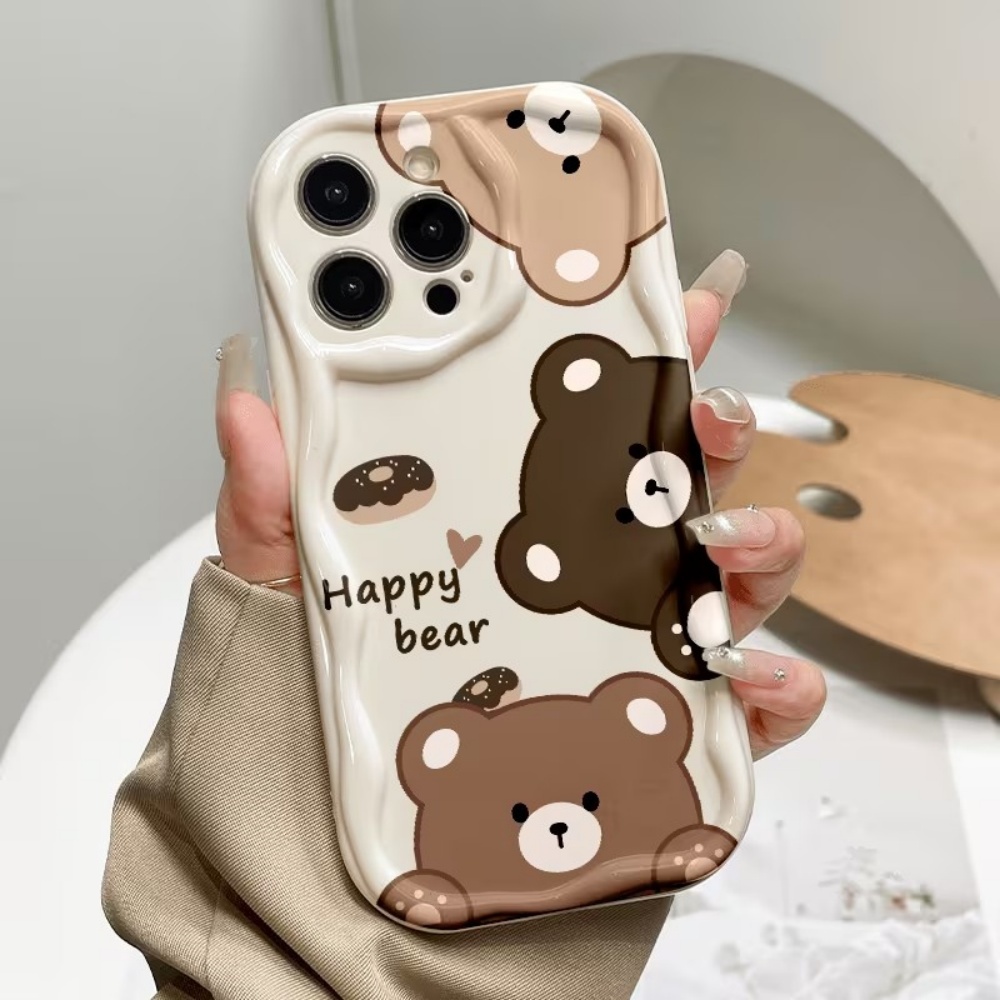 Apple Iphone 15 - جراب هاتف بنمط دب لطيف ونمر
